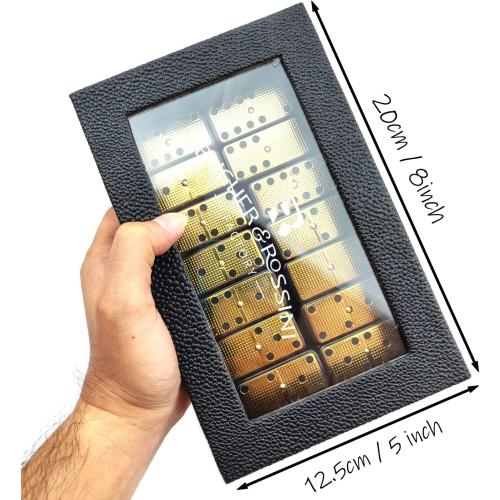 Bucher&Rossini Metal Surface Dominoes Set Double 6 for Adults and Kids - Classic 28Pieces Gold Metal Surface Domino's Game Set Idea Gift Present for Domino Players or Family Game Night