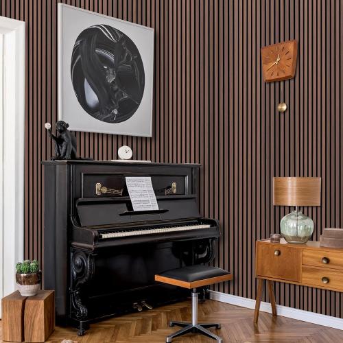 Wood Slat Wall Panels, 2 Pack Acoustic Panels 46.46 × 23.82, 3D Fluted Sound Absorbing Wall Panel for Home & Office Decor, Noise Reducing Interior Wall Treatment (Ebony)