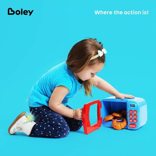 Boley Pink Microwave Playset - 11 Pc Light & Sound Pretend Play Kitchen Toys Set with Play Food for Kids Ages 3