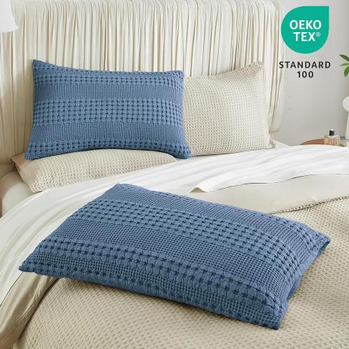 PHF 100% Cotton Waffle Pillow Shams Standard Size, 2 Pack 20 x 26 Soft Skin-Friendly Pillowcases, No Filling, Aesthetic Woven and Breathable Waffle Weave Pillow Case Covers for Bed, Captain's Blue