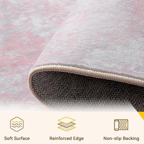 Washable Area Rugs Size  5'x7 Color pink ' Non-Slip Modern Abstract Soft for Living Room Entryway Bedroom Nursery, Print Pattern, Grey Pink