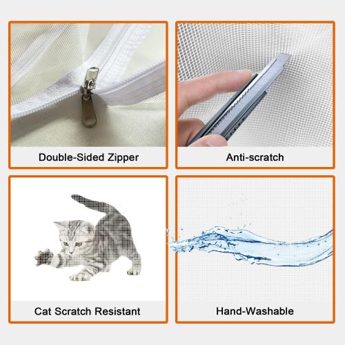 Size 24x80 Color White  Cat Screen Door is Suitable for Door Size 24''x 80'' to Prevent Pets from Running Out of The Screen Door with Zipper Closure, Cat Screens for Bedroom, Living Room,Courtyard Doors, White