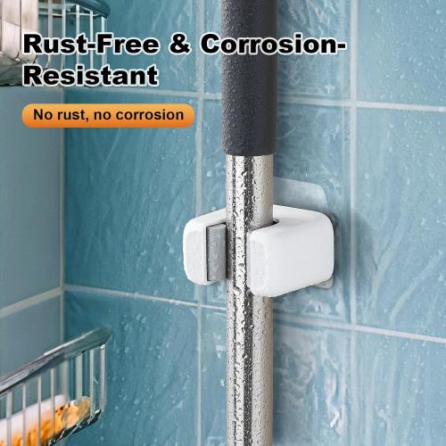 funest 6 Pack Mop and Broom Holder Wall Mount, No Drill Needed Self Adhesive, Non-Slip Mop Grippers for Tile Walls - Kitchen, Bathroom, Garage（White）