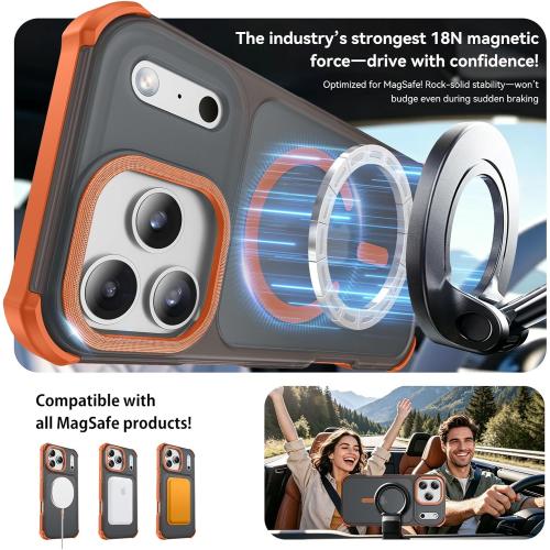 QuadGuard for iPhone 17 Pro Max Case [Military Drop Protection] (Compatible with MagSafe) Strong Magnetic Matte Shockproof Protective Cover for 17 Pro Max Phone Case 6.9'', Translucent Orange