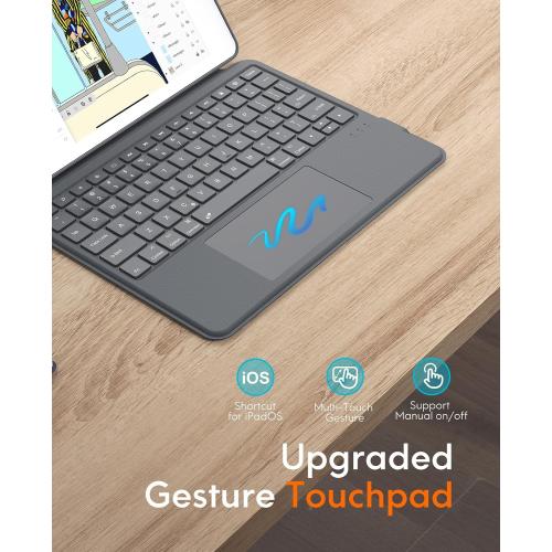 CHESONA Rugged Keyboard Case for iPad 9th 2022/8th/7th Generation, Magnetic Detachable Case, Premium Trackpad, 15°-180° Adjustable Stand, Portrait/Landscape Backlit Keyboard for iPad 10.2-inch, Gray