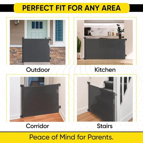 Retractable Baby Gate – 35 Tall, 55 Wide Mesh Safety Gate for Dogs & Babies, Indoor/Outdoor Use for Stairs, Doorways, Hallways, Deck & Porch – Easy One-Handed Wall Mount Design