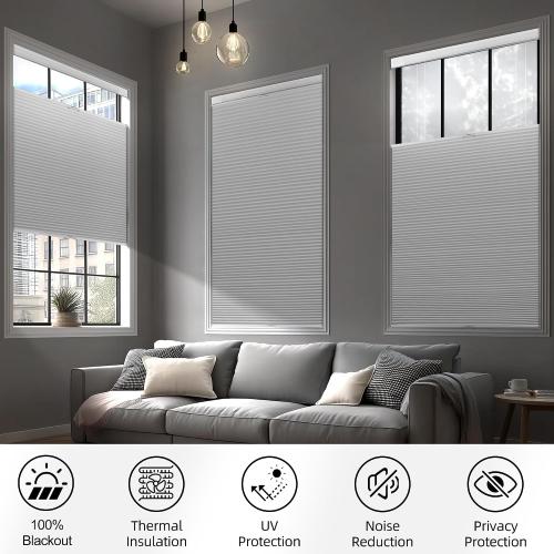 BERISSA Top Down Bottom Up Cordless Cellular Shades No Tools No Drill Honeycomb Blinds for Windows Shades for Indoor Windows Easy to Install,30 W x 72 H Blackout White,Fast Arrival