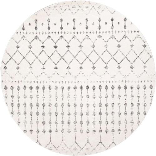 nuLOOM 4 Round Moroccan Blythe Area Rug, Grey, Faded Bohemian Design, Stain Resistant, For Bedroom, Dining Room, Living Room, Hallway, Office, Kitchen, Entryway