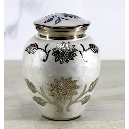 Color White eSplanade Cremation Urn Memorial Container Jar Pot | Metal Burial Urns | Keepsake for Ashes | Brass - White