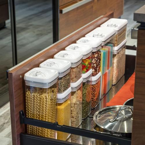 Felli Flip Tite Storage Container with Lid 4 Airtight Ring Seal Top, Stackable Acrylic Canister Jar Set for Kitchen Pantry Organizer, Food Spice Pasta Snack (5pk, Variety)