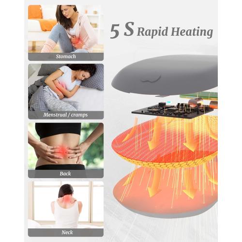 Portable Heating Pad for Cramps, Upgrade Cordless Electric Period Fast Heating Pad for Back Pain Relief Menstrual Belt 6 Heat 6 Massage Modes Gifts for Women Girls Her Girlfriend Grey