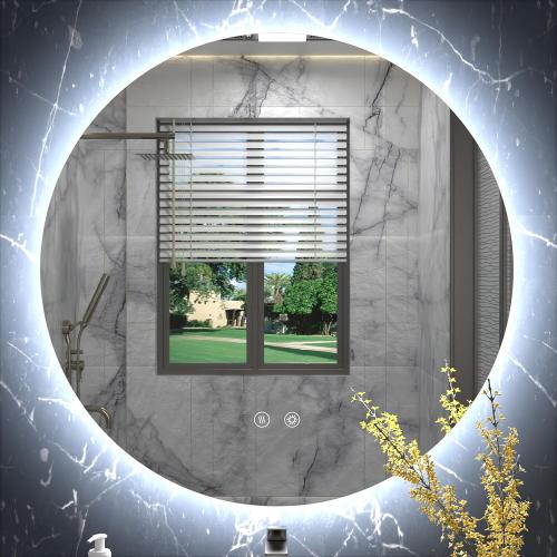 28 Inch Round LED Bathroom Mirror, Backlit Vanity Bathroom Mirror with Lights Round,LED Lighted, Dimmable, Anti-Fog,3000K/4500K/6000K