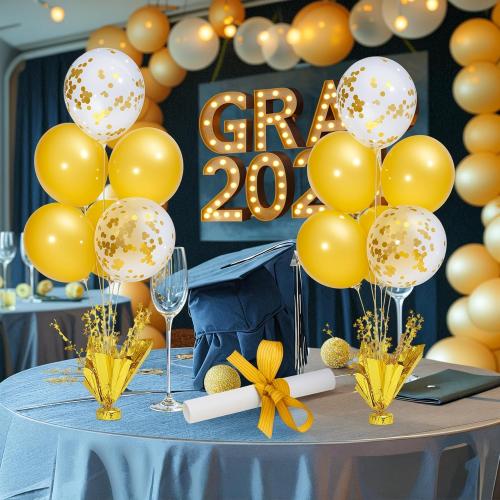 2 Set Gold Birthday Centerpieces for Tables Gold Balloons Stand Kit for Birthday Party Graduation Baby Shower Wedding Bridal Shower Retirement Anniversary Engagement Prom Table Decorations