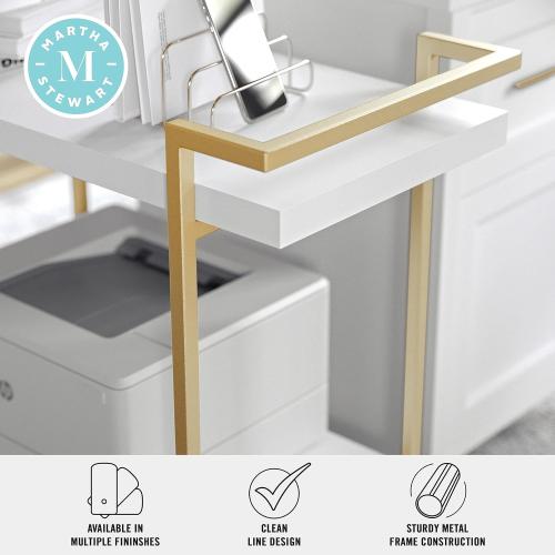 Martha Stewart Liam 2-Tier Mobile Office Storage and Printer Cart in White with Polished Brass Frame