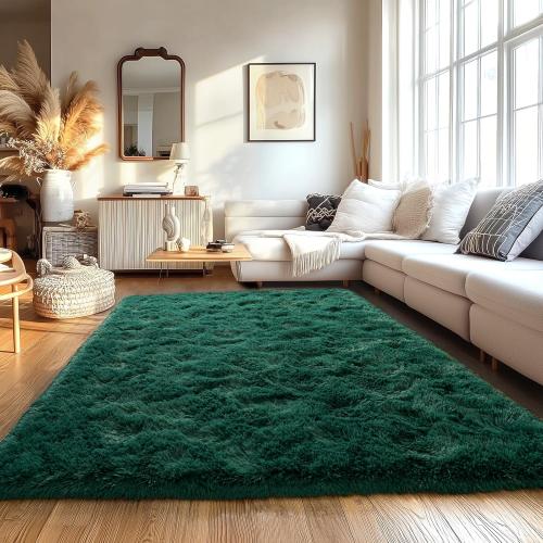 Green Fluffy Rug for Bedroom 4x5.9 ft - Ultra Soft & Non Slip Shaggy Area Rug, Comfy Durable Carpet for Living Room Kids Room Teens Dorm Home Decor, 1.7'' Thick Indoor Plush Carpets