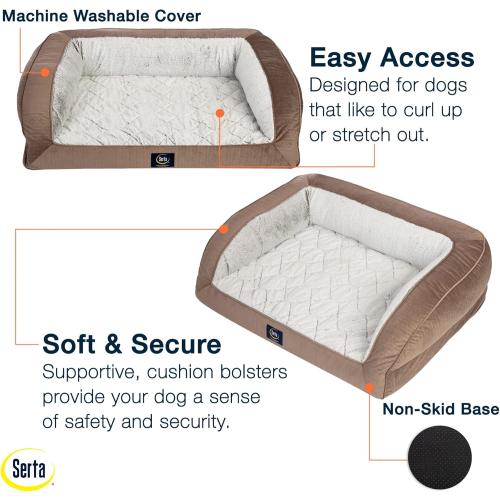 Serta Orthopedic Quilted Couch Dog Bed for Pets – Chocolate Brown (X-Large)