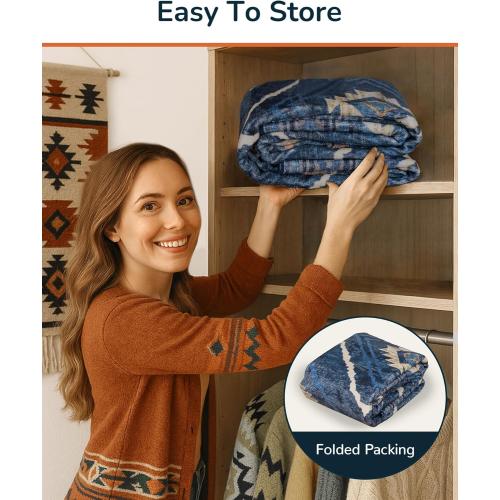 Area Rug 5x7 Rug Machine Washable Non-Slip Low Pile Print Pattern Western Rug for Living Room Bedroom Entryway Tribal Series -Darkblue