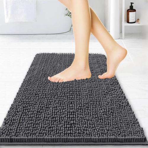 Bathroom Rugs 15x23, Extra Soft Absorbent Chenille Bath Rugs, PVC Backing Quick Dry, Machine Washable Bath Mats for Bathroom Floor, Tub and Shower, Home Decor Accessories, Dark Grey