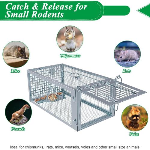 2 Packs Humane Rat Trap Outdoor, Wanqueen Humane Mouse Traps Indoor for Home, Small Rodent Chipmunk Trap and Other Live Animal Cage Catch and Release