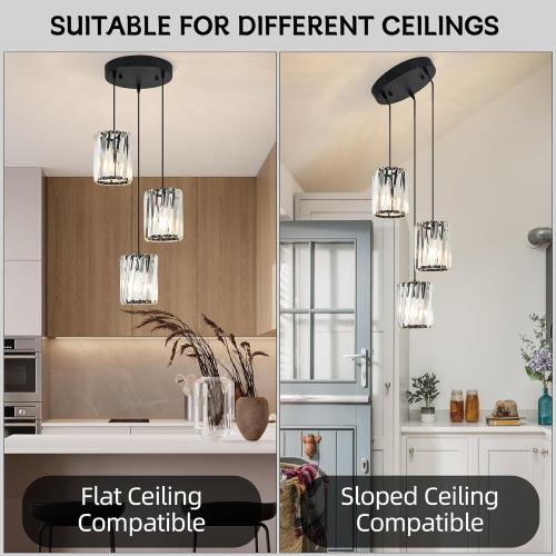 Crystal Chandelier Pendant Light 3-Light, silver K9 Crystal Cluster Pendant Lighting with Round Canopy, Adjustable Hanging Ceiling Light Fixture for Dining Room Kitchen Island Living Room ( color SILVER)