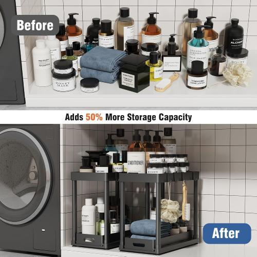 2 Pack Pull-Out Storage Organizers, Under Sink Organizer and Storage for Bathroom & Kitchen,Multi-Purpose Under Cabinet Organizers and storage Black