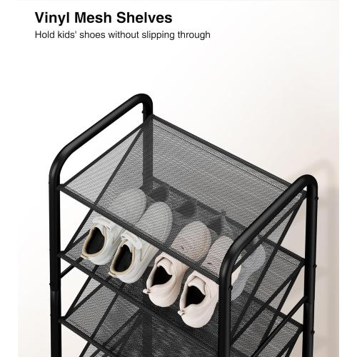 STO STO 8-Tier Narrow Shoe Rack with Lockable Wheels, Double-Sided Vinyl Mesh Shelf Shoe Organizer for Up to 30 Pairs, Slim Space Saving Metal Rolling Shoe Storage for Entryway, Closet, Hallway