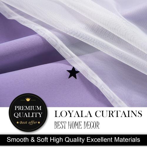 Stars Curtains Double Layer Curtains Blackout Curtains for Bedroom Kids Curtains Cute Curtains Kids Blackout Curtains, Curtains 84 Inches Long 2 Panels Set, Purple Curtains, 52 X 84 Inches
