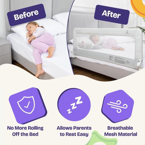 ComfyBumpy 1-Pack Bed Rail for Toddlers 55.5 L x 19.5 H | Toddler Bed Rails for Twin, Full, Queen & King Mattress Size | Swing Down Rail Guard | Mattress Side Rail for Kids | Gray