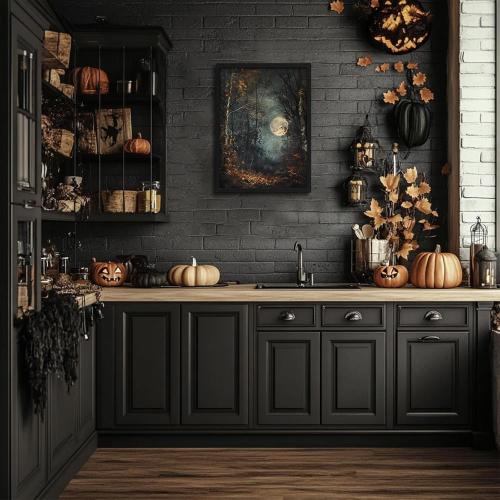 Vintage Framed Wall Art, Forest Gothic Decor, Dark Academia Celestial Moon Canvas Prints, Moody Landscape Painting Wall Decor for Living Room Bedroom – Black Wooden Frame 16x24in