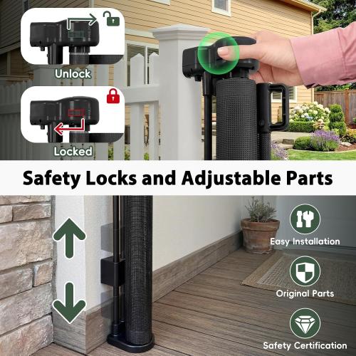 275 Extra Long Baby Gate Retractable Dog Gate, 23ft Retractable Baby Gates Extra Wide Driveway Gate, Reinforced 48 Extra Tall Pet Gate Outdoor Retractable Fence, Garage Gate Wide Dog Gate, Black