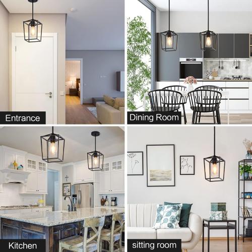 Pendant Light Fixture,Adjustable Black Iron Cage Farmhouse Metal Kitchen Island Hanging Light with Clear Glass Shade, Suitable for Kitchen Island, Entrance, Dining Room, Hallway(1 Light)…