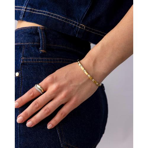 PAVOI Waterproof Thin Love Bracelet for Women - 14K Gold Plated Dainty Love Bangle with Cubic Zirconia - Stainless Steel Hinge Bracelet Jewelry Gifts