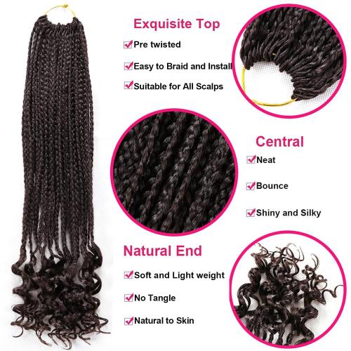 8 Packs 18 Inch Crochet Box Braids Hair with Curly Ends Prelooped Bohemian Goddess Box Braids Crochet Hair Crochet Braids Hair for Black Women (18 Inch 8 Packs, 4#)
