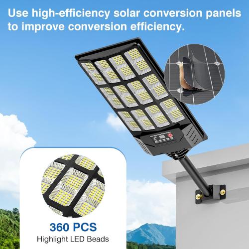 Solar Street Lights Outdoor Waterproof,48000LM 320°Wide Angle Flood Light, LED Solar Parking Light with Motion Sensor and Remote Control for Outdoor, Streets, Courtyards,Parking Garages,2Pack