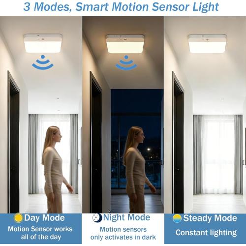 Rechargeable Motion Sensor LED Ceiling Light with Remote, Wireless Battery Operated Closet Light, 400LM Dimmable 3 Color Temperatures, Motion Activated Light for Stair Hallway Garage Pantry