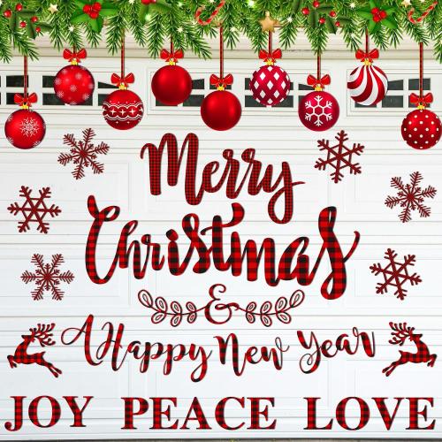47 Pcs Christmas Garage Door Magnets Holiday Garage Magnets Decoration Merry Christmas Garage Door Decorations for Xmas Refrigerator Fridge Kitchen Car Outdoor(Buffalo Plaid)