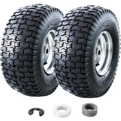 MZREXN 15x6.00-6 Lawn Mower Tires and Wheel Assembly, Front Tires Replacement, Compatible with John Deere & More Riding Mowers, 4 Ply Pneumatic, 3 Centered Hub, 3/4 Bearings, 2PCS