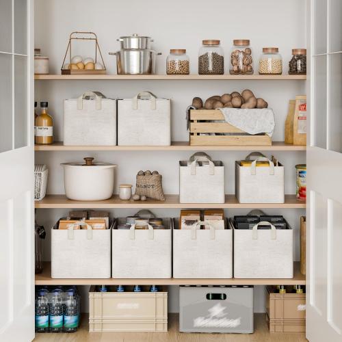 StorageWorks Storage Bins, Shelves Baskets for Organizing, Large Fabric Closet Organizers with Handles, Metal Frame, Beige-Cotton-linen, 2-Pack