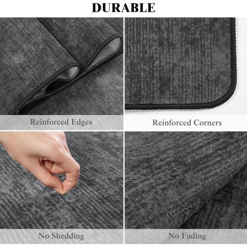 5x7 Washable Area Rug, Black Solid Area Rugs for Living Room & Bedroom | Stain-resistant & Non-slip backing,Low Pile Washable Large Carpet, Solid Vintage Style For High Traffic Areas(5x7,Black)