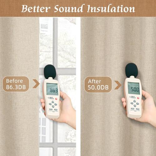 LAMIT 100% Blackout Natural Linen Curtains, 72 Inches Linen Textured Thermal Bedroom Curtains Back Tab and Rod Pocket Neutral Panels with White Liner for Farmhouse, 2 Panels, 52 x 72 Inch