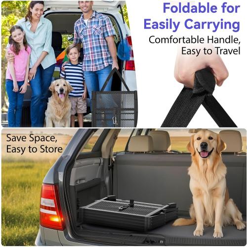 Color Black Pawaboo Extra Wide Dog Stairs for Car, Foldable Dog Ramps for Car with Non Slip Surface & Reflective Tape, Heavy Duty Dogs Steps for Cars, SUV, Truck, 300lbs Capacity, 14-35 Adjustable Height