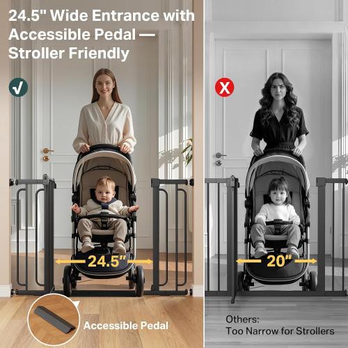 Cumbor 36.6-64 Extra Wide Baby Gate for Stairs, Dog Gates for Doorways, Auto-Close Pet Gate Indoor, Pressure Mounted Walk Through Safety Child Gate for Kids Toddler, Tall Pet Puppy Fence Gate, Black