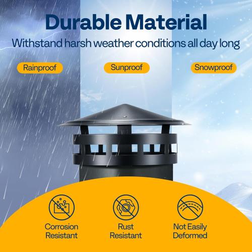 VIVOHOME 8 Cone Top Chimney Cap with Screen, Fireplace Round Chimney Cover, Galvanized Steel Exhaust Rain Caps for Outside, Easy to Install Flue Cap, Black