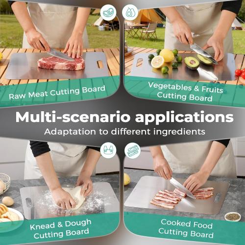 Katori Titanium Cutting Board - Upgraded 100% Pure Titanium Cutting Boards for Kitchen Non Toxic, Double Sided Food Grade Hygiene Non Moldy Dishwasher Safe Meat Fruit Metal Board (2PC 9x13.5 Inch)