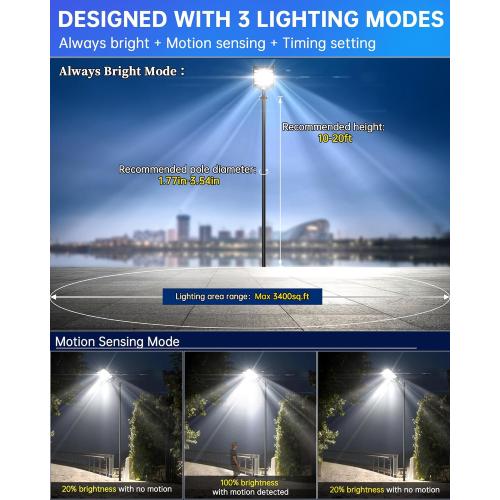 Gefolly SL-5200W Solar Street Lights Outdoor, 520000LM Commercial Parking Lot Light, 6500K Dusk to Dawn IP67 Security Flood Lights Motion Sensor Led Lamp for Basketball Court, Road, Yard