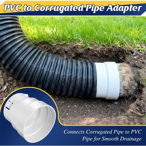 Saillong 2 Pack 4 PVC to Corrugated Pipe Adapter for SDR35/SCH40 PVC Pipe