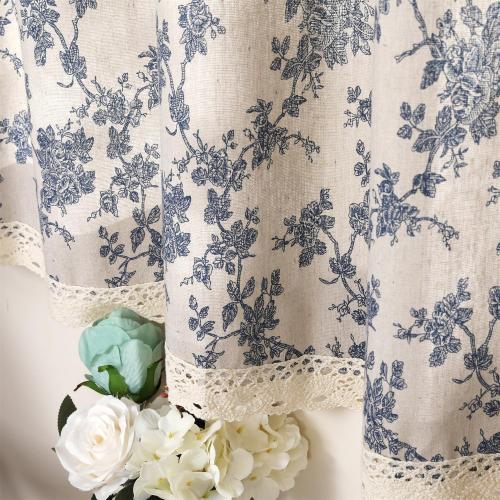 Farmhouse Cotton Linen Tier Curtain 36 Inch Long Elegant Floral Lace Window Treatment Kitchen Bathroom Short Curtain, 1 Panel, Vintage Orchid on Beige