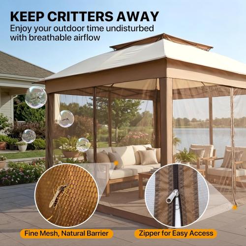 COOS BAY 11x11 Pop Up Gazebo with Mesh Netting, Instant Outdoor Canopy Tent, Water Resistant Shelter with UPF 50  UV Protection, 121 Sq Ft Coverage, Beige