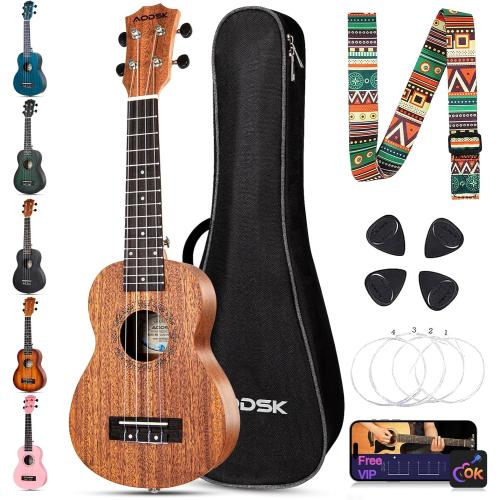 AODSK Soprano Ukulele for Beginner 21 Inch Ukelele with Gig Bag Strap Nylon String 4 Picks Holiday Gift