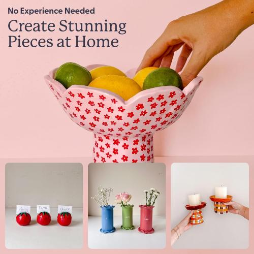 Sculpd - The Original Pottery Kit for Adults - Includes Air Dry Clay for Adults, Sculpting Tools, Varnish, Paint Brushes, Guides, Couples Date Night Arts & Crafts Set, Gloss Varnish with Floral Tones